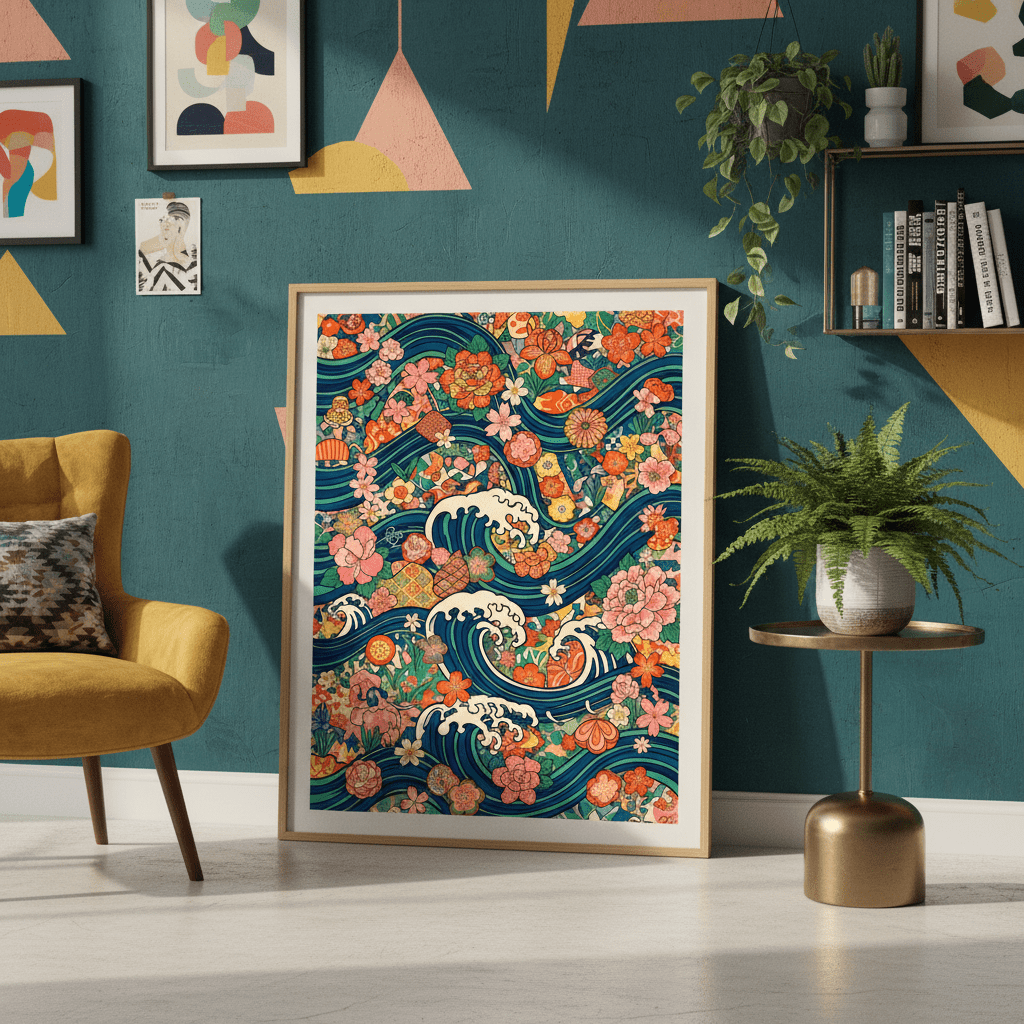 Great Wave of Infinite Blooms Japanese Wall Art wall - art - picture - poster