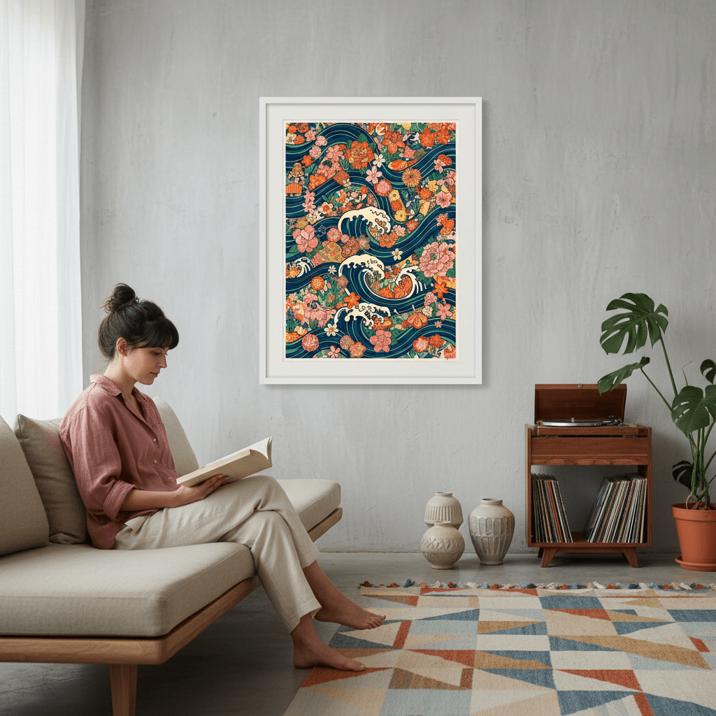 Great Wave of Infinite Blooms Japanese Wall Art wall - art - picture - poster