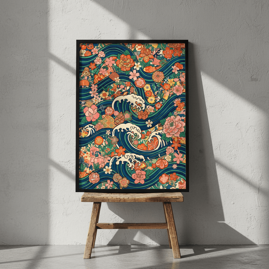 Great Wave of Infinite Blooms Japanese Wall Art wall - art - picture - poster