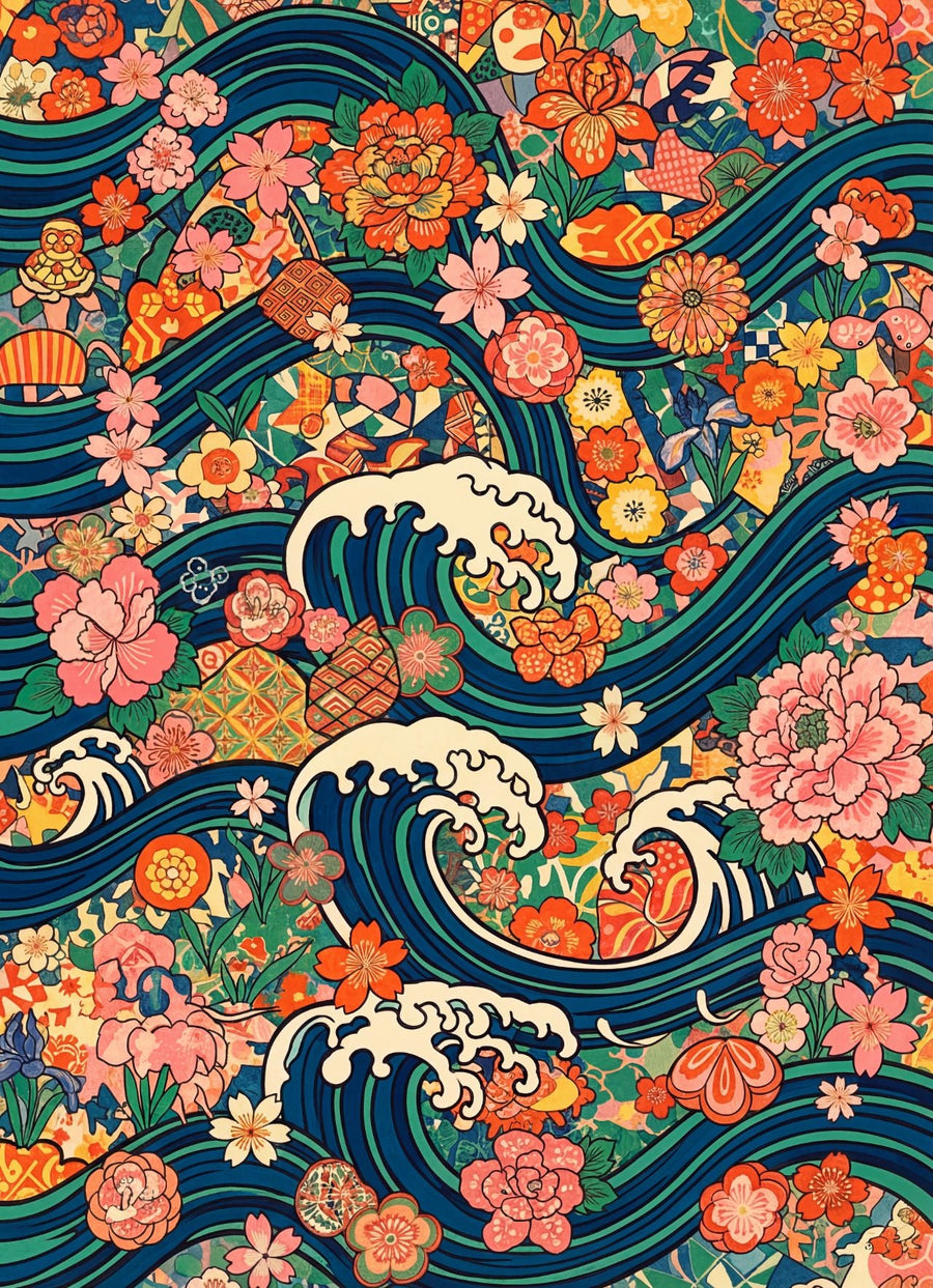 Great Wave of Infinite Blooms Japanese Wall Art