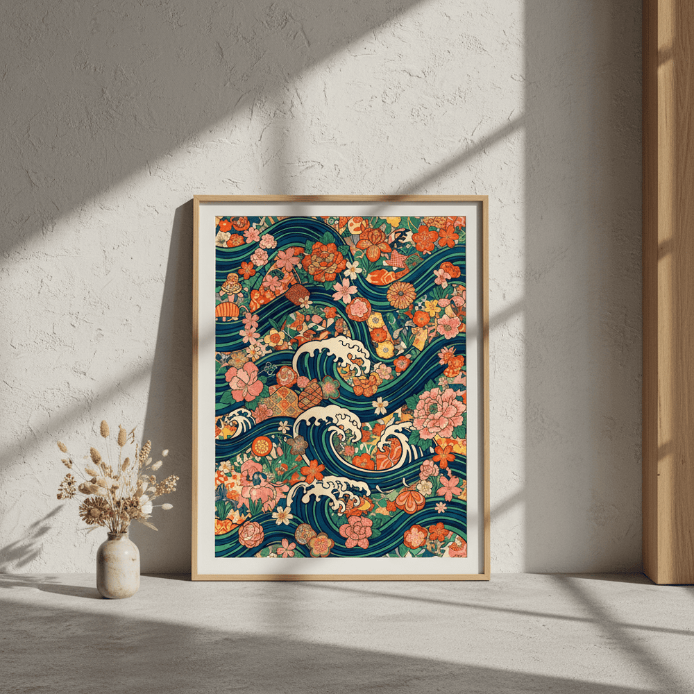 Great Wave of Infinite Blooms Japanese Wall Art wall - art - picture - poster