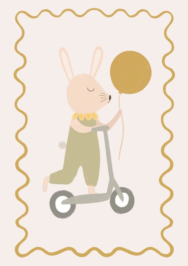 Green Bunny on a Scooter by Menina Lisboa