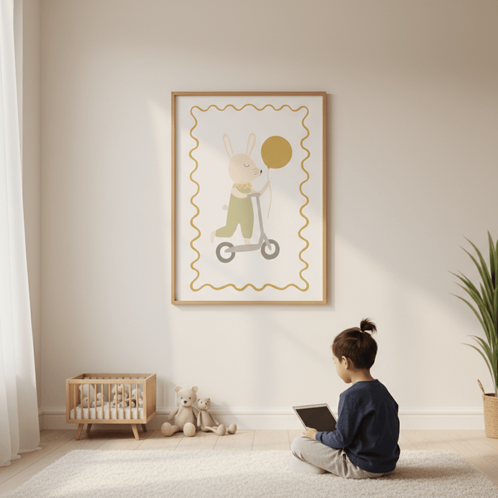 Green Bunny on a Scooter by Menina Lisboa wall - art - picture - poster