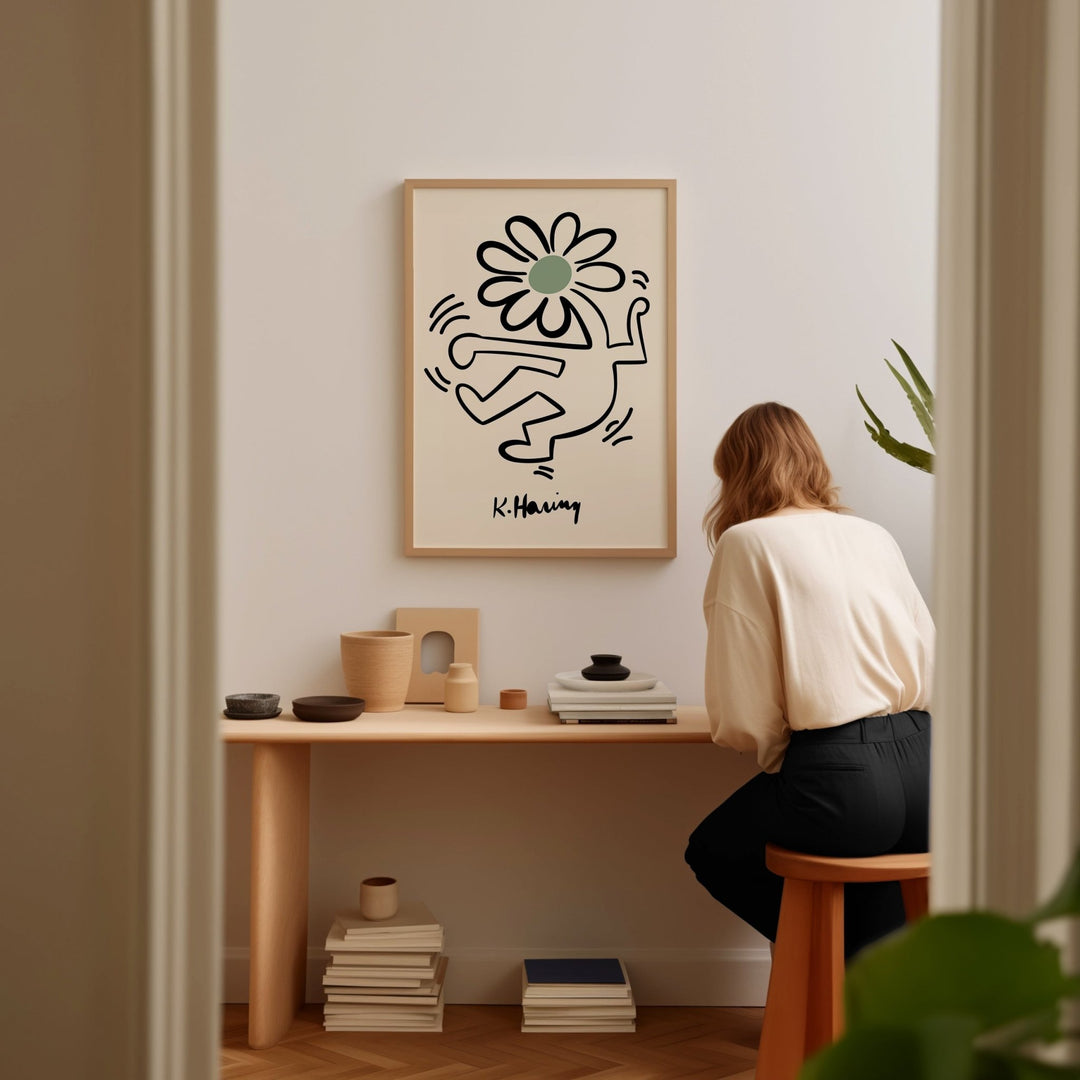 Green Dancing Flower Wall Prints by Keith Haring - Style My Wall