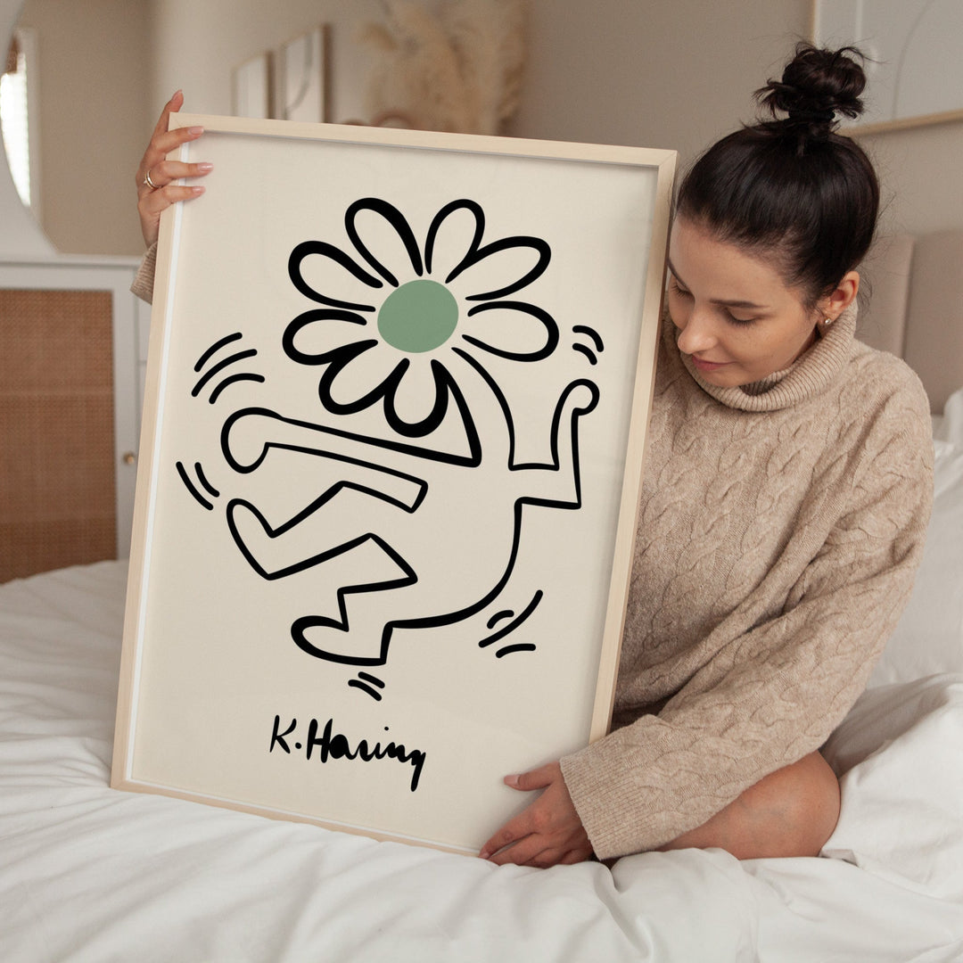 Green Dancing Flower Wall Prints by Keith Haring - Style My Wall