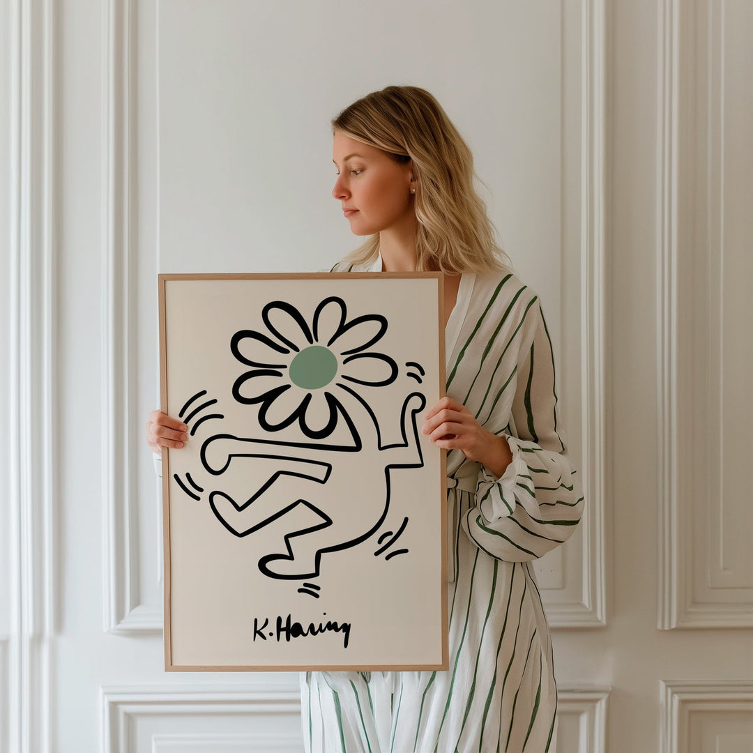 Green Dancing Flower Wall Prints by Keith Haring - Style My Wall