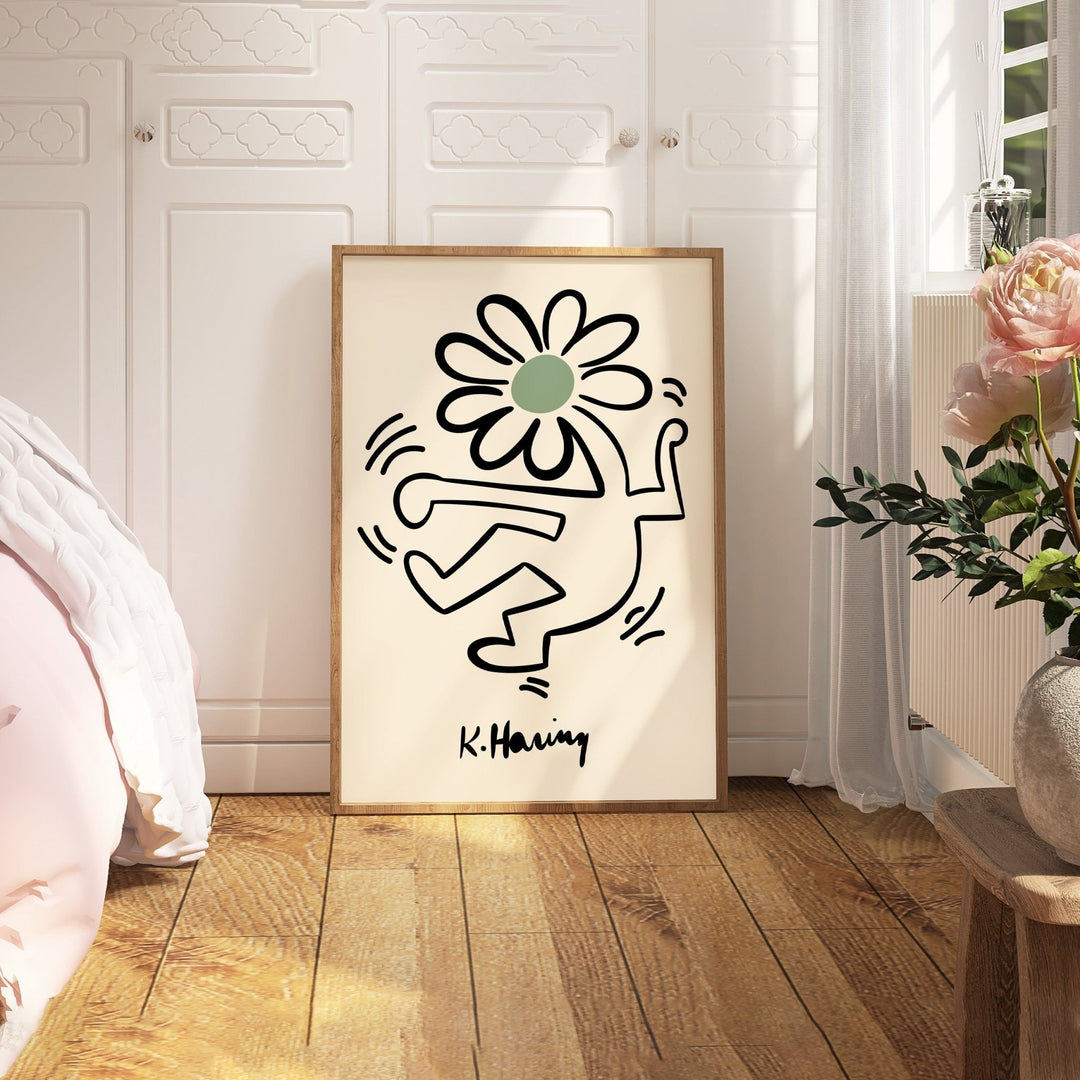 Green Dancing Flower Wall Prints by Keith Haring - Style My Wall