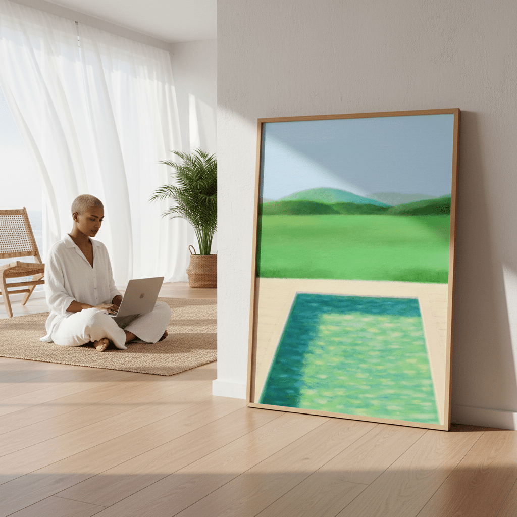 Green Field and Swimming Pool by Ieva Baklane wall - art - picture - poster