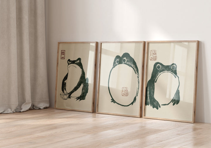Green Frog Wall Prints by Matsumoto Hoji - Set of 3 - Style My Wall