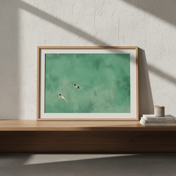 Green Ocean Swimmer Girls Coastal Wall Art Landscape wall - art - picture - poster