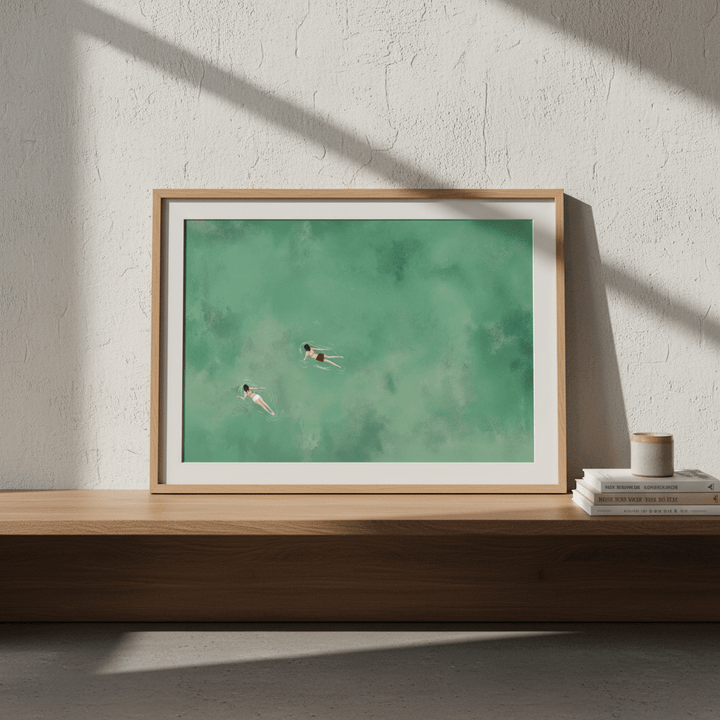 Green Ocean Swimmer Girls Coastal Wall Art Landscape wall - art - picture - poster