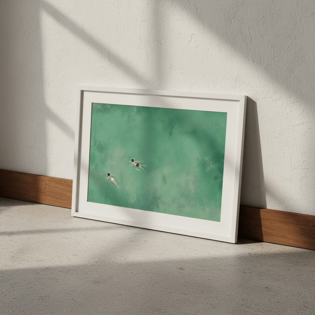 Green Ocean Swimmer Girls Coastal Wall Art Landscape wall - art - picture - poster