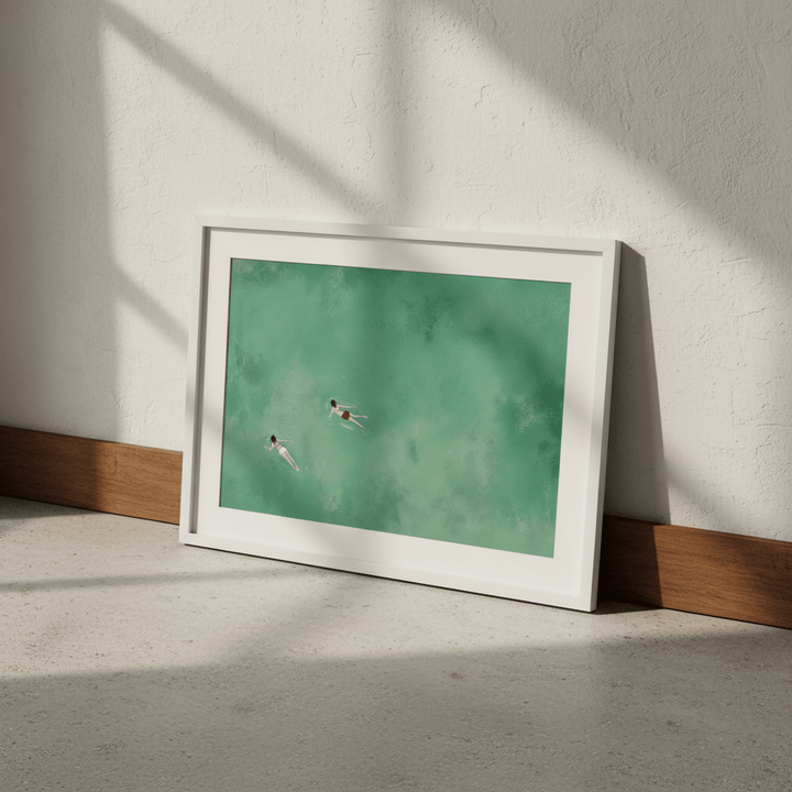 Green Ocean Swimmer Girls Coastal Wall Art Landscape wall - art - picture - poster