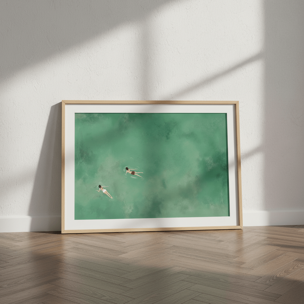 Green Ocean Swimmer Girls Coastal Wall Art Landscape wall - art - picture - poster