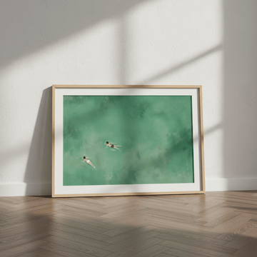 Green Ocean Swimmer Girls Coastal Wall Art Landscape wall - art - picture - poster