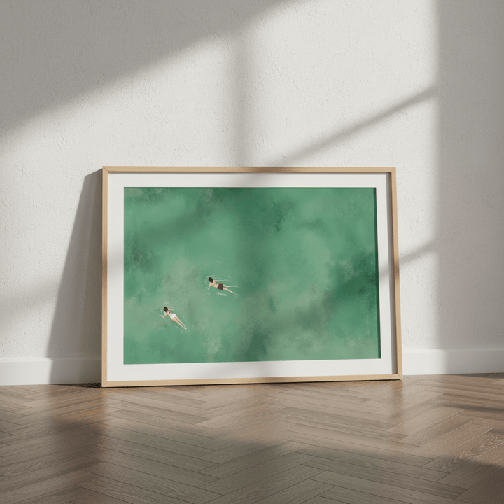 Green Ocean Swimmer Girls Coastal Wall Art Landscape wall - art - picture - poster