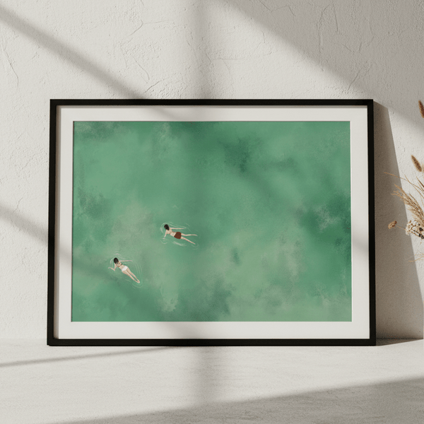 Green Ocean Swimmer Girls Coastal Wall Art Landscape