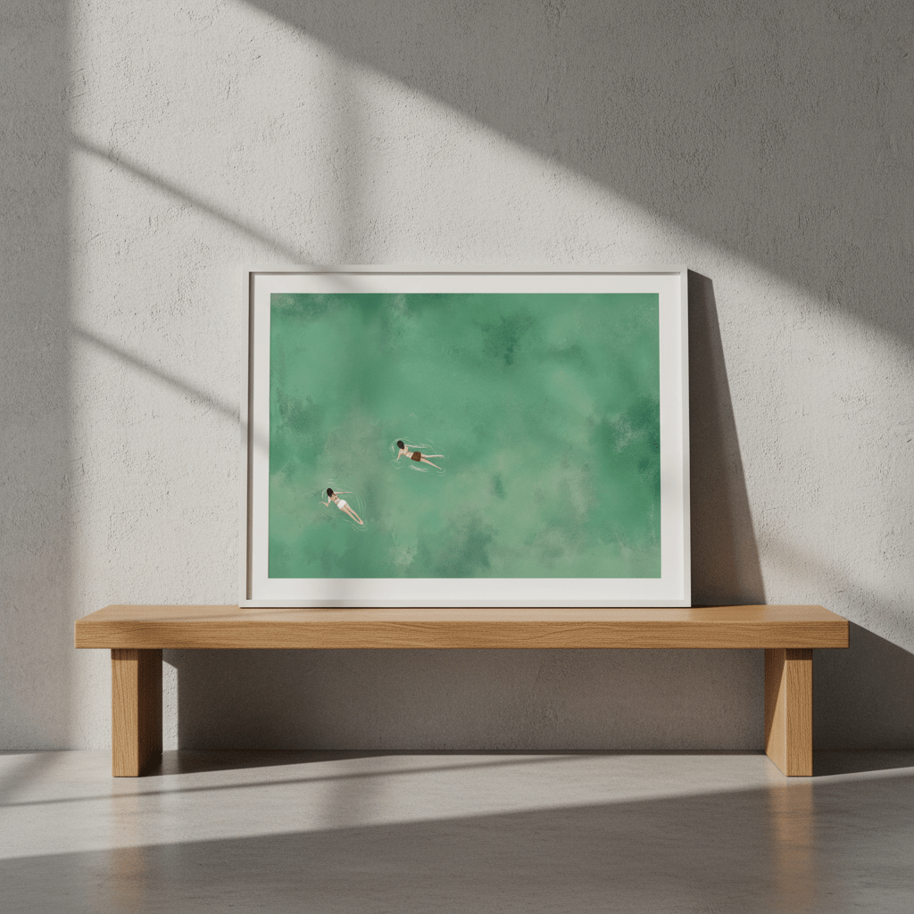 Green Ocean Swimmer Girls Coastal Wall Art Landscape wall - art - picture - poster