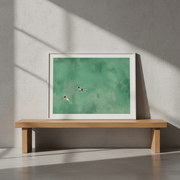 Green Ocean Swimmer Girls Coastal Wall Art Landscape wall - art - picture - poster