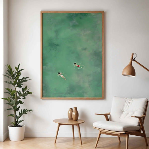Green Ocean Swimmer Girls Coastal Wall Art
