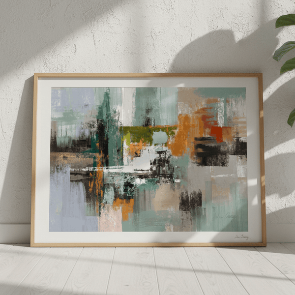 Green Sage Rust Black Abstract by Julia Cheney