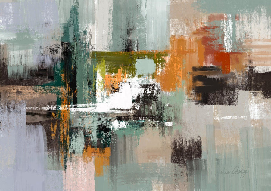 Green Sage Rust Black Abstract by Julia Cheney