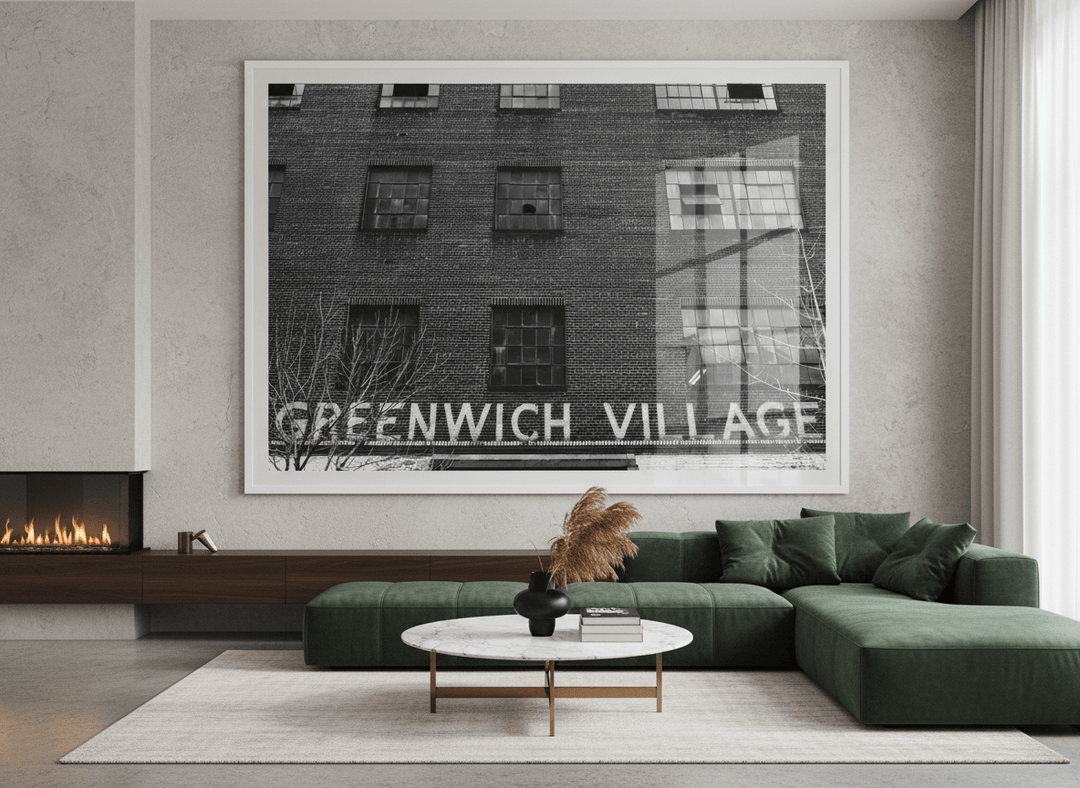 Monumental artwork centred on a feature wall in a luxe interior