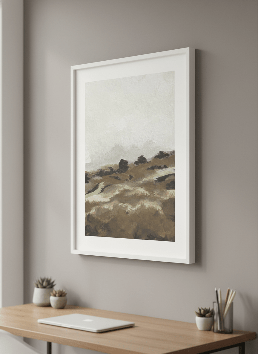 Contemporary wall art featured in a bright modern office workspace