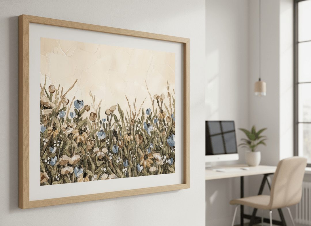 Contemporary wall art featured in a bright modern office workspace
