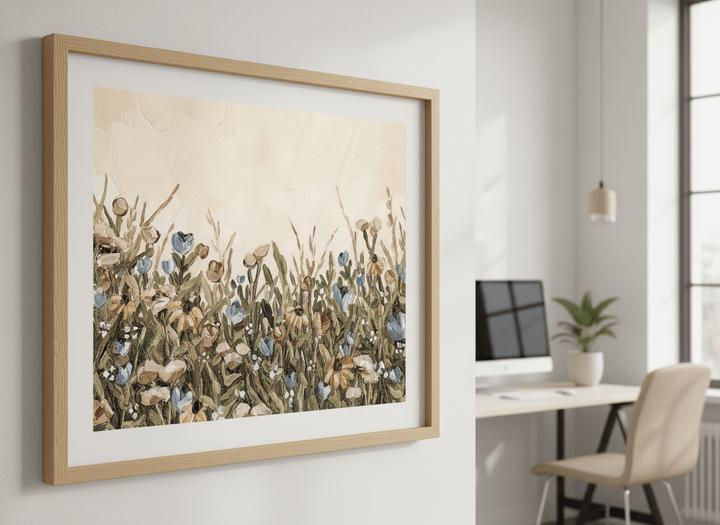 Contemporary wall art featured in a bright modern office workspace