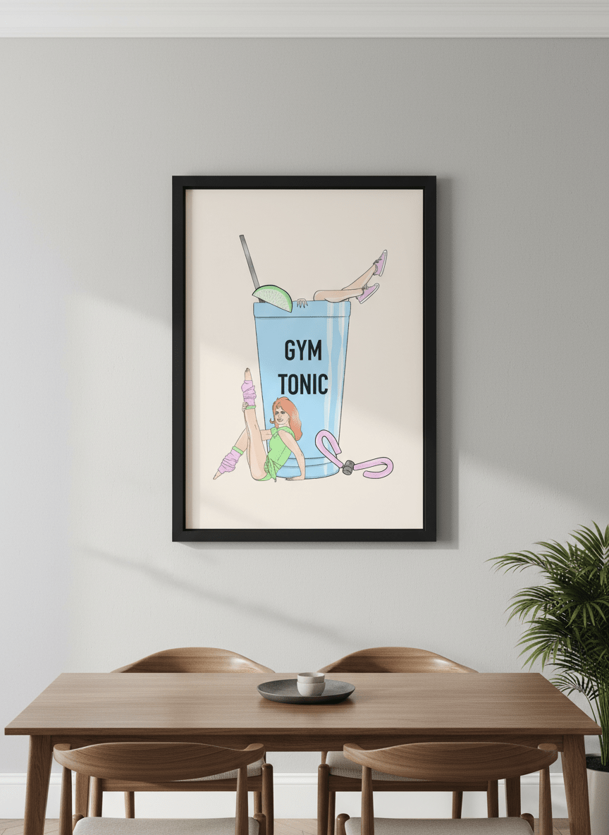 Wall art styled above a dining table in a contemporary home