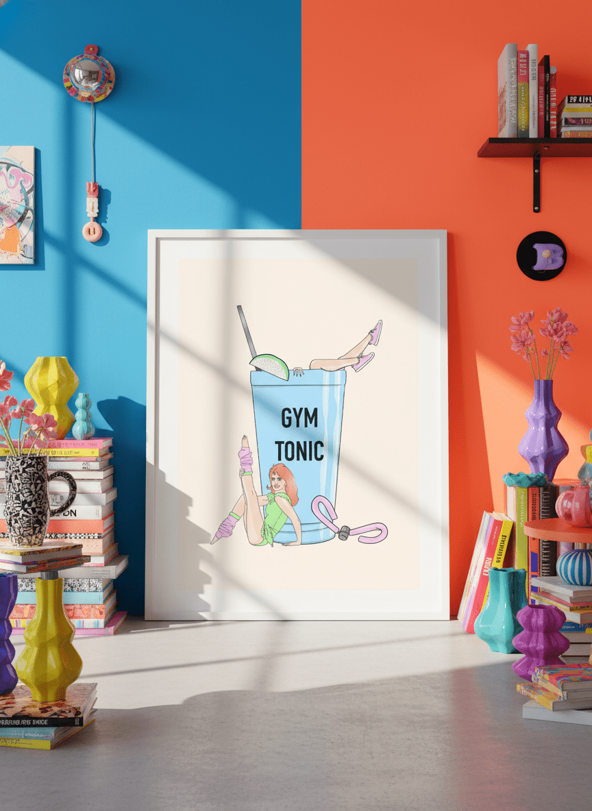 Bold wall art styled in a colourful, eclectic modern home