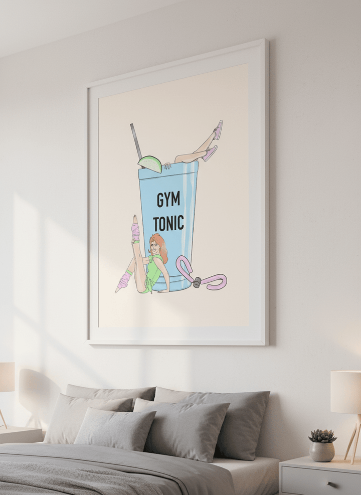 Minimalist artwork displayed in a calm, light-filled bedroom interior