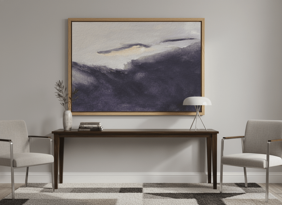 Monumental artwork centred on a feature wall in a luxe interior