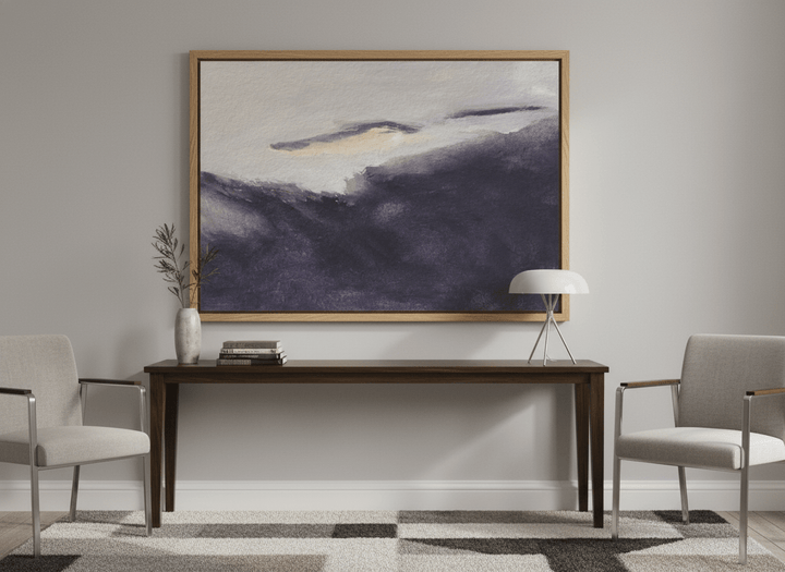 Monumental artwork centred on a feature wall in a luxe interior