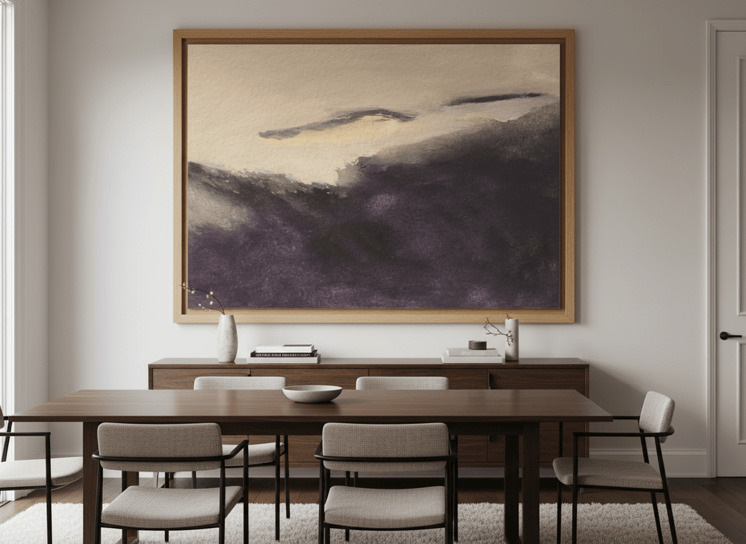 Monumental artwork centred on a feature wall in a luxe interior