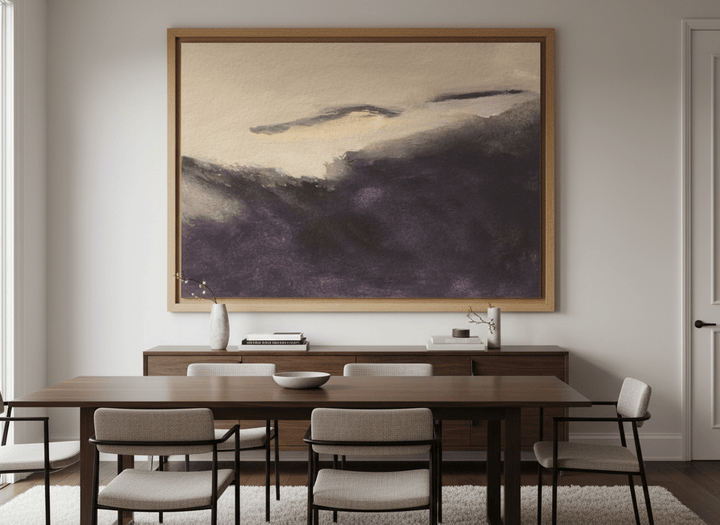 Monumental artwork centred on a feature wall in a luxe interior