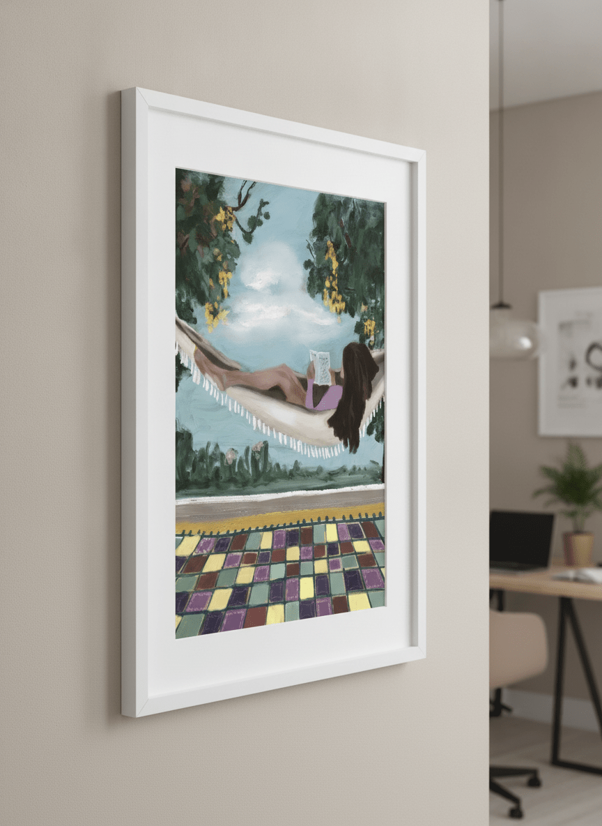 Contemporary wall art featured in a bright modern office workspace