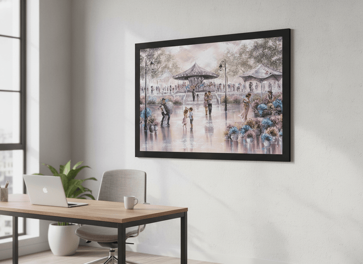 Contemporary wall art featured in a bright modern office workspace