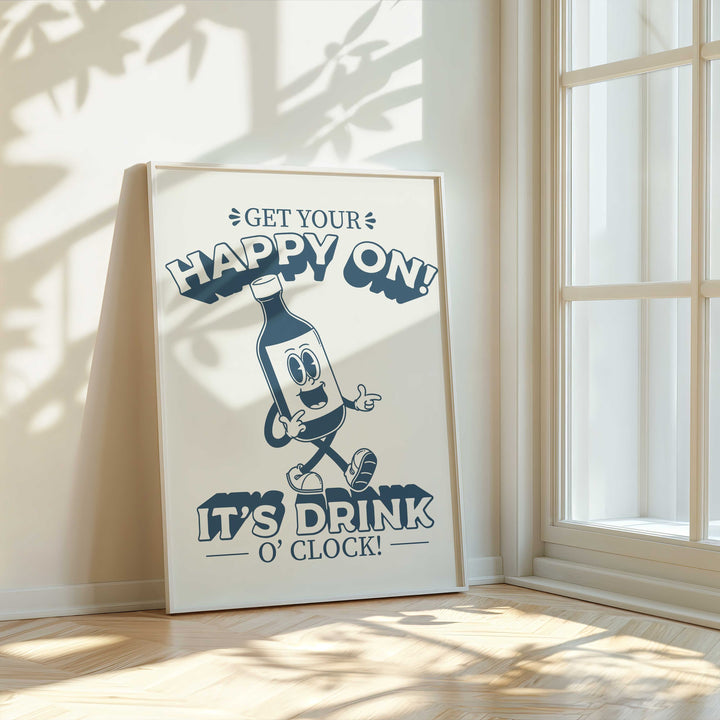 happy hour vintage poster wall art white 