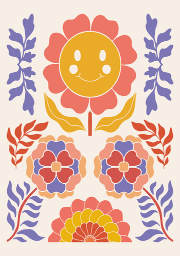 Happy Retro Flowers Artwork - Style My Wall,frame