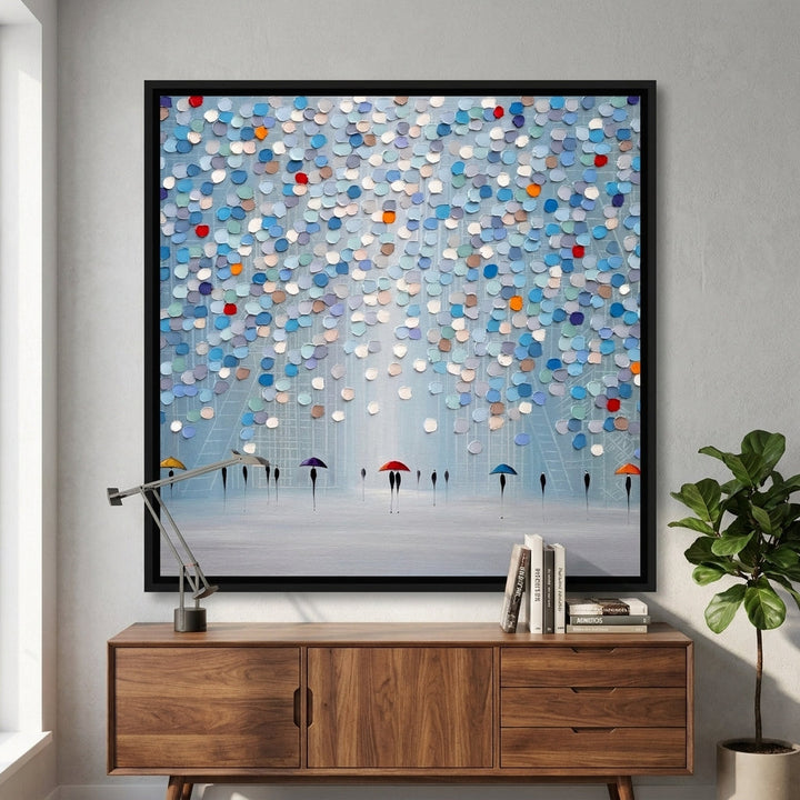 Canvas wall art with a black surround styled in a bright modern office