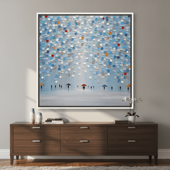 Oversized statement canvas wall art with a white surround styled in a luxe interior