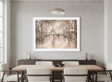 Wall art styled above a dining table in a contemporary home