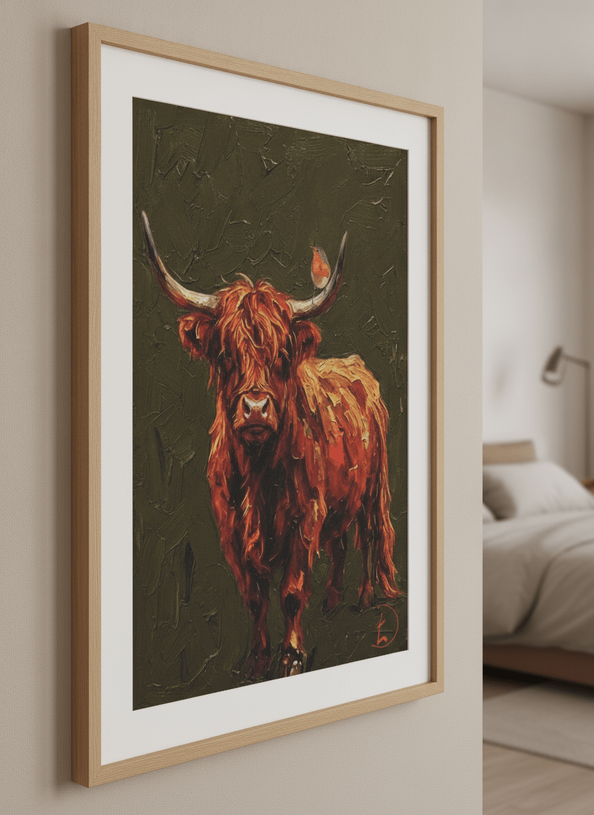 Minimalist artwork displayed in a calm, light-filled bedroom interior