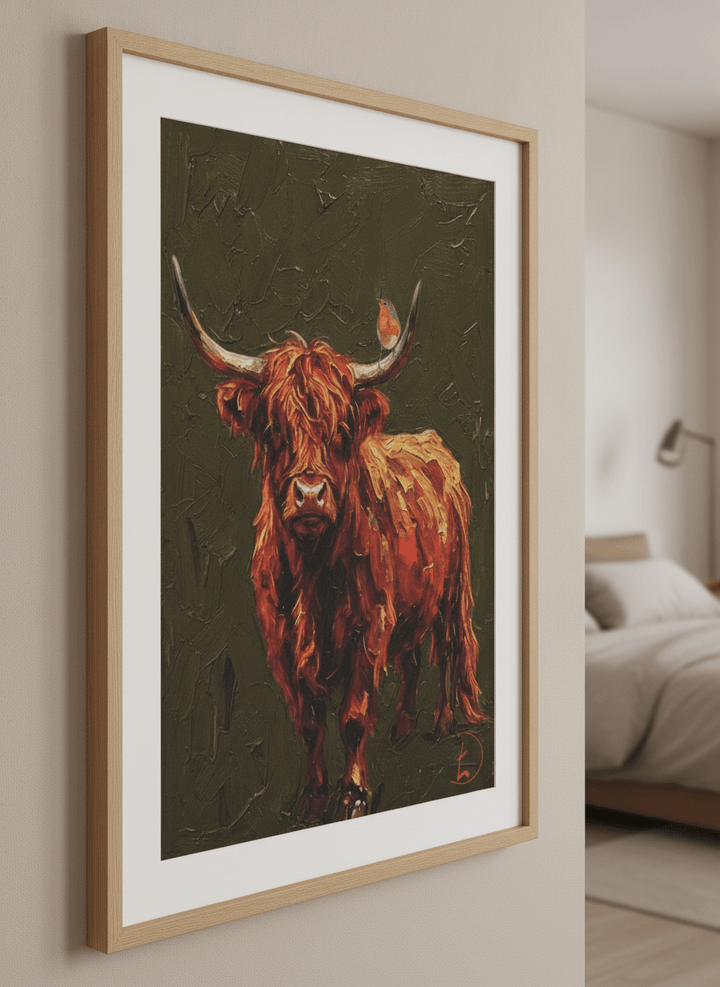 Minimalist artwork displayed in a calm, light-filled bedroom interior