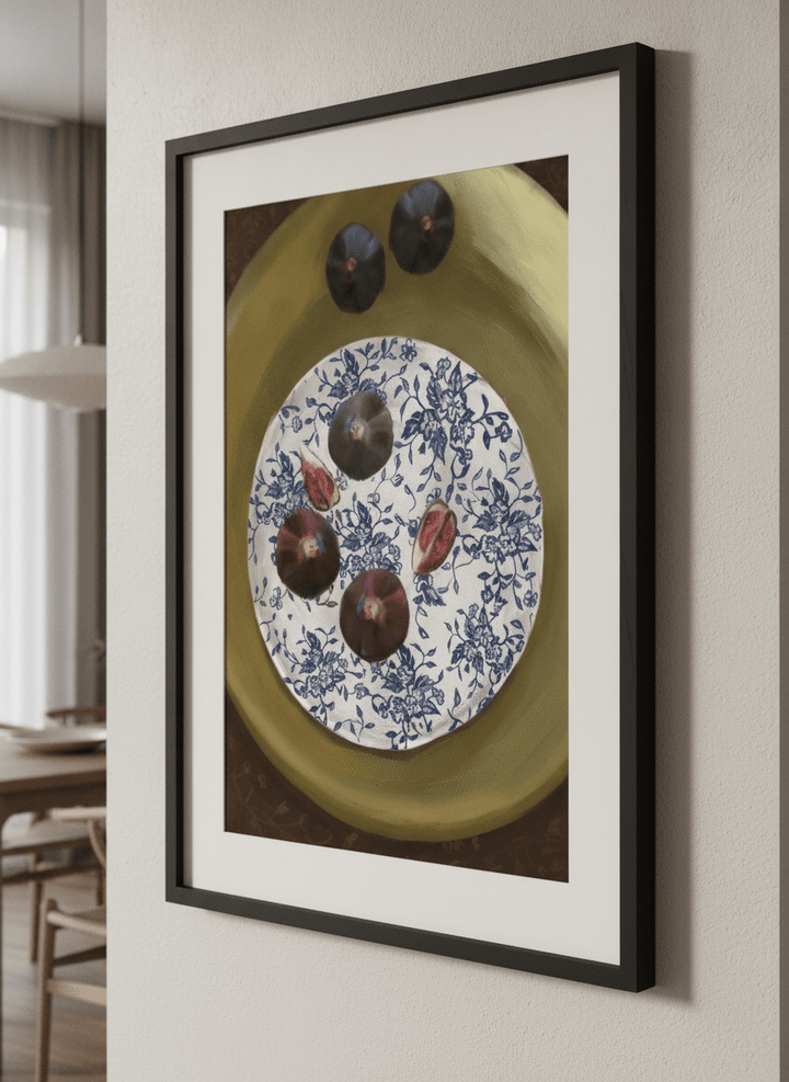 Wall art styled above a dining table in a contemporary home