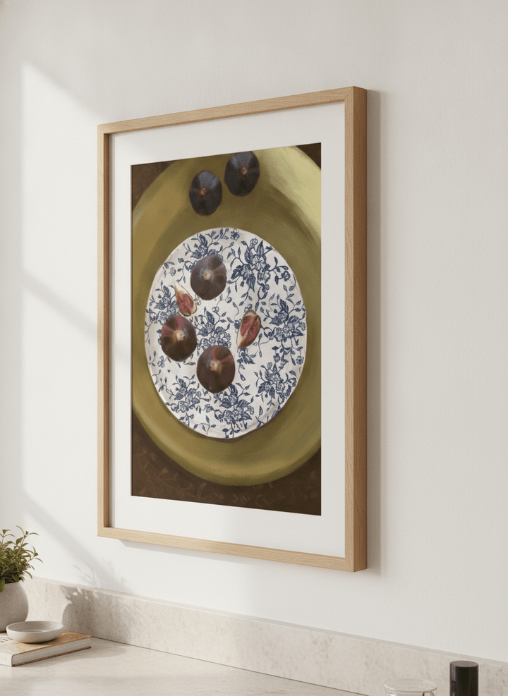 Artwork styled on the wall of a bright modern kitchen
