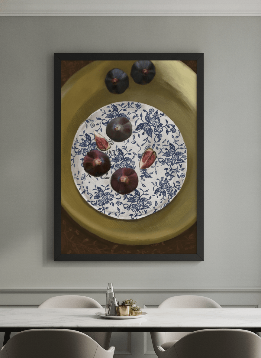 Wall art styled above a dining table in a contemporary home