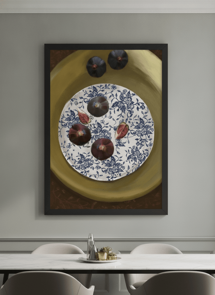 Wall art styled above a dining table in a contemporary home